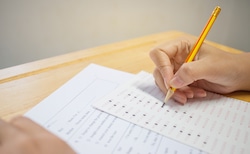 student taking an exam