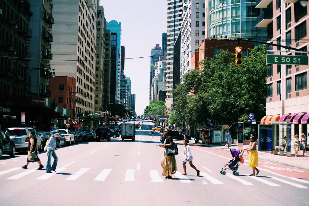pedestrians crossing the street